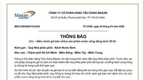 Thông báo điều chỉnh giá nước bình 20L Vihawa và Vĩnh Hảo từ 01/04/2026