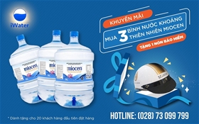 Chương trình khuyến mãi mua 3 bình nước khoáng thiên nhiên Miocen tặng 1 nón bảo hiểm