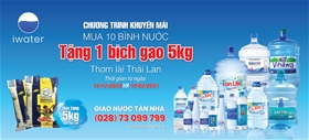 Tặng 5kg Gạo Thơm Lài Thái Lan khi mua 10 bình nước 20L tại iWater