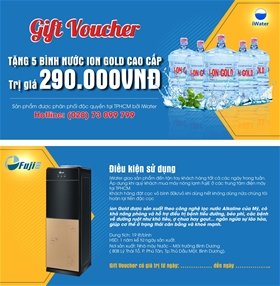 Khuyến mại tặng ngay 5 bình nước chất lượng cao ION-GOLD khi mua cây nước nóng lạnh FujiE
